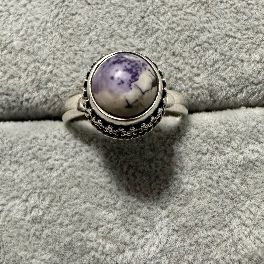 New Sterling Silver Purple Utah Tiffany Stone Sz 8.75 Circle Stone Raised Bezel